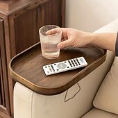 baratos Materiais de Construção-Mesa de apoio para sofá de bambu art déco, mesa lateral dobrável portátil com encaixe, estrutura de metal, sem necessidade de eletricidade, prateleira de bebidas de bambu marrom para sofá e mesas de