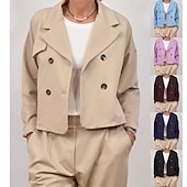 billiga casual jackor-Dam Vardaglig jacka Bekväm Andningsfunktion Knappar Ledigt Slät Semester Gata Ledigt Dagliga kläder Dubbelknäppt Kort Nedvikt Normal Långärmad Ytterkläder Rodnande Rosa Himmelsblå Grön Vår Höst