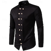 economico Camicie in raso da uomo-Per uomo Camicia Camicia con colletto alla coreana Come la seta Camicia in raso Camicia casual Semplice Formale Matrimonio Nero Manica Lunga Collo alla coreana Primavera &amp; Autunno Tutte le stagioni