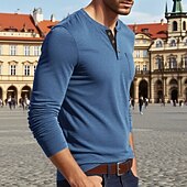 levne Pánská trička pro volný čas-Pánské Tričko Tričko Henley Trička Tričko Top Dlouhý rukáv Henley Jaro Podzim Bez vzoru Módní Designové Základní Kapsy Dovolená ulice Jdeme ven Fialová Top tričko pro muže