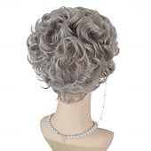 Недорогие старший парик-Короткие парики с пикси для женщин пожилого возраста, серебристо-серые многослойные парики с челкой, синтетические волнистые кудрявые парики для пожилых женщин, на каждый день, для вечеринок, для