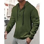 cheap Basic Hoodies-Men&#039;s Hoodie Button Up Hoodie Black White Army Green Navy Blue Khaki Hooded Plain Drawstring Sports &amp; Outdoor Daily Holiday Polyester Streetwear Basic Casual Spring Fall Clothing Apparel Hoodies