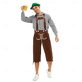 voordelige Heren-Carnaval Oktoberfest bier Oktoberfest Outfits Gemaskerd Bal Lederhosen Bavarian Duits Traditionele stijl Weiden Voor heren Carnaval Feest Halloween Doek in traditionele stijl Top Short Hoed
