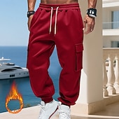 baratos Carga-Homens Calças Esportivas Calças de lã Corredor Calças de inverno Calça de moletom cargo Com Cordão Bolsos Cintura elástica Tecido Conforto Quente Esportes Diário Moda Casual Preto Branco