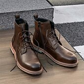 abordables Bottines-Bottines à lacets en similicuir marron pour homme, chaussures d&#039;extérieur décontractées classiques pour le travail et le quotidien