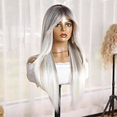 preiswerte Synthetic Trendy Wigs-Synthetic Wig Natural Straight Middle Part Machine Made Wig 24 inch White / Pink Synthetic Hair Women's Soft Comfortable Multi-color