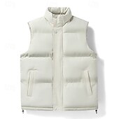 billiga Herrarnas puffer väst-Herr Gilet Utomhus Semester Dagliga kläder Utekväll Mode Grundläggande Höst vinter Dragkedja Ficka Polyester Håller värmen Slät Dragkedja Nedvikt Normal Svart Vit Mörkblå Väst
