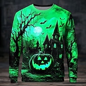 cheap Halloween Hoodies &amp; Sweatshirts-Halloween Men&#039;s Pumpkin Sweatshirt Punk Party Long Sleeve Crew Neck Vacation Purple Orange Crewneck 3D All Seasons Designer