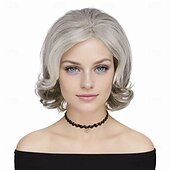 billiga peluca vieja-Women’s Silver Grey Short Layered Bob Wig Natural Looking Realistic Synthetic Hair Heat Resistant Side Part Elegant Daily Wear Fashion Style