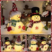abordables Lumières de Noël-Figurine en peluche de bonhomme de neige de Noël illuminée, décoration de fenêtre de table à LED pour la décoration intérieure des vacances, accent de fête de cuisine à domicile de Noël d&#039;hiver