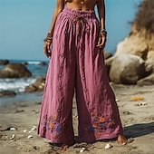 economico gamba larga e vita alta-Per donna Gamba larga Pantaloni Pantaloni Palazzo Moda Boho Lunghezza intera Vita Alta Fiore Coulisse Elastico in vita Stampato Traspirabilità Confortevole Streetwear Abbigliamento quotidiano Uscire