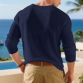 levne základní trička-Pánské Tričko Tričko Henley Trička Tričko Top Dlouhý rukáv Henley Jaro Podzim Bez vzoru Módní Designové Základní Knoflíky Dovolená ulice Jdeme ven Bílá Top tričko pro muže