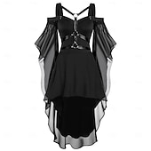 tanie Sukienki-Punk i gotyk Sukienka Dzwon Czarownica Goth Girl Z odsłoniętymi ramionami Asymetryczne obszycie Strój na bal maskowy Damskie Halloween Karnawał Spektakl Impreza Doroślu Sukienka