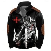 economico Gotico &amp; Teschio-Per uomo Cavalieri Templari Felpa Casual Manica Lunga Collo alla coreana Feste Club Rosso Blu Stampa 3D Zip a un quarto Autunno Inverno progettista