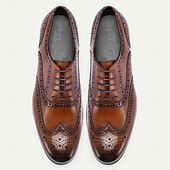 お買い得  クラシックドレスシューズ-メンズブラウンウィングチップブローグオックスフォードシューズ - パーティー、ビジネスイベント、特別な機会に最適なヴィンテージレースアップレザードレスシューズ