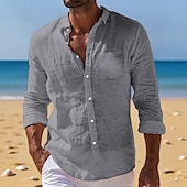 voordelige Vakantie-Voor heren Overhemd Linnen overhemd Zomer overhemd Button-down overhemd Strand hemd Overhemden zonder broek Effen Vakantie Alledaagse kleding Zwart Wit Lichtgroen Blozend Roze Lange mouw Strijkijzer