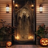 olcso Halloween ajtóborítók-Ajtófedél Kültéri bannerek Csontváz Pszichedelikus Sötét Punk Gótikus Buli Szabadtéri Felvételi hátterek Bejárati ajtó Fali veranda Lakberendezés