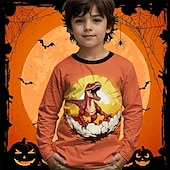 billiga Pojkes Halloween kostymer-Halloween Pojkar 3D Tecknat Dinosaurie T-shirt Långärmad Vår Höst Mode Grundläggande Barn 4-12 år Rund hals Utomhus Ledigt Dagligen Normal