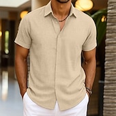 economico Casual da lavoro-Per uomo Camicia Camicia di lino Camicia Estiva Camicia button-down Camicia casual Camicia da Spiaggia Semplice Vacanza Casuale Nero Bianco Rosa Blu Manica Corta Colletto Estate Abbigliamento