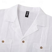 economico Vacanza-Per uomo Camicia Camicia di lino Camicia Guayabera Camicia Estiva Camicia da Spiaggia Camicia con Bottoni Semplice Vacanza Casuale Bianco Manica Lunga Colletto Estate Primavera &amp; Estate Abbigliamento