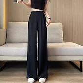 baratos perna larga e cintura alta-novas calças femininas soltas, retas e sem bolsos, estilo verão - roupa casual com um visual desleixado.