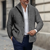 preiswerte Herren Strickjacke-Herren Pullover Strickjacke Gerippt Stricken Normale Oberteile Gestrickt Knopf vorne Einfach Umlegekragen Urlaub Mode Lässig Alltagskleidung Bekleidung Winter Frühling &amp; Herbst Schwarz Marineblau M L