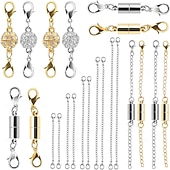 abordables Arts, artisanat et couture-22 fermoirs magnétiques pour bijoux et rallonges de collier, tailles et styles assortis, dorés &amp;rallonges de chaîne magnétiques argentées pour colliers et bracelets DIY