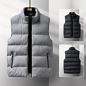 preiswerte Herren Steppweste-Herren Steppweste Weste Gilet Urlaub Täglich Date Mode Lässig Winter Tasche Polyester Warm Bequem Einfarbig Reisverschluss Stehkragen Normale Passform Schwarz Rote Blau Grau Weste