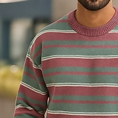 halpa miesten painetut neuleet-Miesten Vaakasuuntaiset nauhat Neulepusero Knitwear Pyöreäkauluksinen Vapaa-aika Loma Koti Katu 3D-tulostus Neulominen Pidä Lämmin Pitkähihainen Kevät Syksy Talvi Rubiini Sininen Apila
