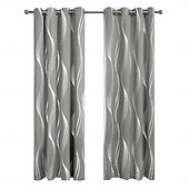 billige Blackout -gardin-Sølvfolie bølgeformede mørkleggingsgardiner til stue 1 panel, høydensitets termisk isolerte gardiner, solblokkerende, varmereduserende vinduspaneler, moderne hjemmeinnredning