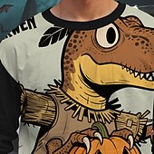 halpa Poikien Halloween-asut-Halloween Poikien 3D Piirretty Kurpitsa Dinosaurus T-paita Pitkähihainen Kevät Syksy Muoti Perus Lapset 4-12 vuotta Tiukka pyöreä kaula-aukko ulko- Kausaliteetti Päivittäin Normaali