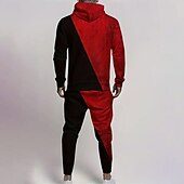billiga Herrars 3D-tröjset-Herr Le ansikte 2st 3D-tröja set Träningsoverall Hoodie-tröja Långärmad Långa byxor Huva Streetwear Ledigt vardag Fritids- 3D-utskrift Vår Höst Vinter Rubinrött