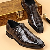 abordables Officiel-Mocassins à boucle pour homme en cuir marron embossé crocodile – chaussures habillées classiques à boucle pour le bureau, les banquets et les soirées