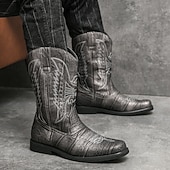 levne Cowboy &amp; Western Boots-Pánské kovbojské boty s hranatou špičkou, nazouvací boty do poloviny lýtek, ležérní obuv ve venkovském stylu pro každodenní nošení