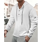 cheap Basic Hoodies-Men&#039;s Hoodie Button Up Hoodie Black White Army Green Navy Blue Khaki Hooded Plain Drawstring Sports &amp; Outdoor Daily Holiday Polyester Streetwear Basic Casual Spring Fall Clothing Apparel Hoodies
