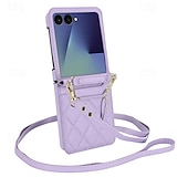 economico Cover Samsung-telefono Custodia Per Samsung Galaxy Z Flip 7 Z Flip 6 Z Flip 5 Z Flip 4 Copertura Posteriore con Cordino Slot per Carte Resistente agli urti Retrò TPU Pelle PU
