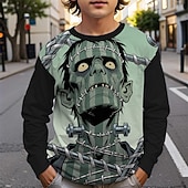 billiga Pojkes Halloween kostymer-Halloween Pojkar 3D Dödskalle T-shirt Långärmad Vår Höst Mode Grundläggande Barn 4-12 år Rund hals Utomhus Ledigt Dagligen Normal