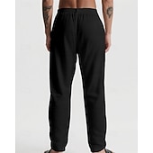 billiga Semester-Herr Linne Byxor Långbyxor Sommarbyxor Strandbyxor Snörning Ficka Elastisk midja Slät Komfort Andningsfunktion Semester Dagligen Helgdag Hawaiisk Boho 다크 카키 Svart