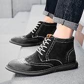 economico Stivaletti alla caviglia-stivaletti brogue in pelle scamosciata grigia da uomo, scarpe eleganti retrò con lacci, casual, per abbigliamento business e casual elegante
