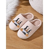 baratos Para mulheres-Pantufas femininas de gnomo para Halloween com forro de pelúcia - chinelos confortáveis para casa com estampa de abóbora e chapéu de bruxa para o outono, casais e presentes de Natal