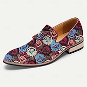 levne Jacquard boty-Pánské mokasíny z žakárové tkaniny s modrým a červeným květinovým vzorem – společenská obuv ve vintage stylu na svatby, večírky a formální události