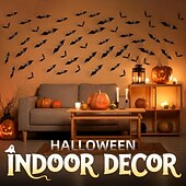 levne Halloween samolepky-140 ks halloweenských 3D nástěnných dekorací s netopýry, strašidelné samolepky na halloweenskou párty, samolepky na zeď s netopýry, roztomilá halloweenská dekorace do interiéru, do ložnice, koupelny,