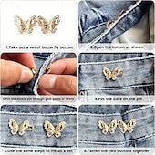お買い得  家庭用品-4組の調節可能なジーンズウエストエクステンダークリップ、シームレスで工具不要のパンツウエスト締め具、ゆったりしたジーンズ用のインスタントバタフライピンバックル