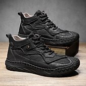 preiswerte Stiefeletten-Braune High-Top-Freizeitsneaker aus Leder für Herren mit Ziernähten und strapazierfähiger Gummisohle – modische Komfortschuhe für Outdoor und Stadt