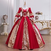halpa Mekot-Vintage Rokokoo Renessanssi Maxi Mekot Normaali Juliet hiha Prinsessa Morsian Laskostettu Rimpsu Prinsessa Pyöreä kaula-aukko Naamiaispuku Naisten Halloween Karnevaali Naamiaiset Suoritus Juhla