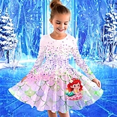 billiga 3D Cartoon Dresser-Flickor 3D Grafisk Sjöjungfru Klänning Långärmad Sommar Vår Semester Dagligen Helgdag Prinsessa Skön Ljuv Barn 4-12 år Vardagsklänning A linjeklänning Knälång Normal