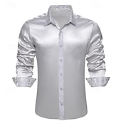 economico Camicie in raso da uomo-Per uomo Camicia Come la seta Camicia in raso Camicia casual Camicia con Bottoni Camicia da Ballo Semplice Matrimonio Affari Argento Manica Lunga Bavero Primavera &amp; Autunno Tutte le stagioni