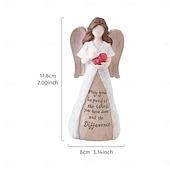 economico Sculture-1 pezzo di un angelo creativo in resina che tiene un cuore rosso con uno slogan in inglese è un elemento decorativo adatto per pareti di sfondo per TV, ingressi, sale studio, scrivanie per uffici e