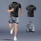 preiswerte Trainingsanzüge-Herren Trainingsanzüge 2-teiliges Sport-Set Athleisure Hohe Taille Schnelltrocknend Basketball Laufen Yoga Sportbekleidung Sportkleidung Einfarbig Dunkelgrau Grau Schwarz Schwarz