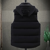 levne Pánská péřová vesta-Pánské Puffer Vesta Kamizelka Vesta Dovolená Denní Rande Módní Na běžné nošení Zima Kapsy Polyester Zahřívací Pohodlné Pevná barva Kamuflážní barva Zip Kapuce Běžný Černá Tmavě šedá Béžová Šedá Vesta
